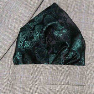 Gascoigne Pocket Square Green Black Paisley GZG Men's